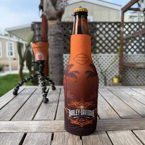 Vtg RARE Harley Davidson Jamaica Bottle Zipper Coozie Motorcycle Biker Stitched